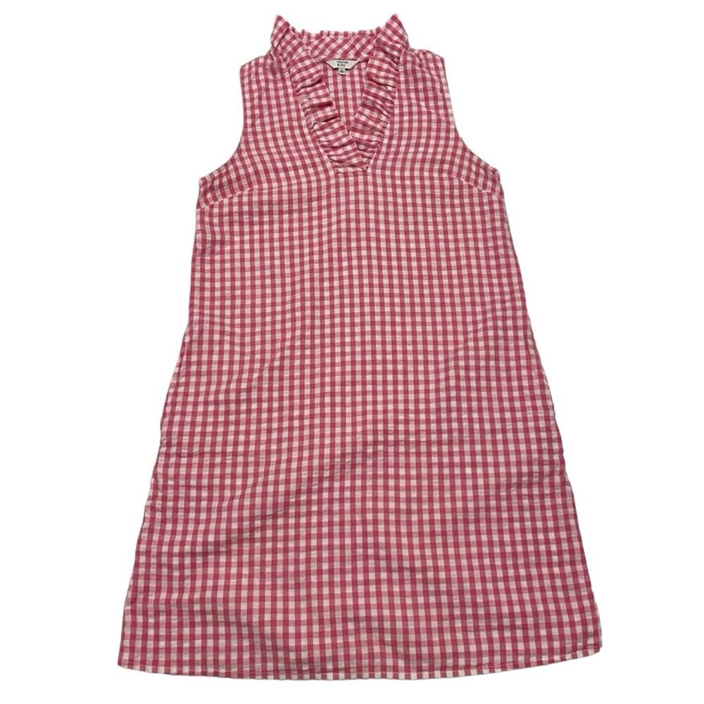 Crown & Ivy Size X-Small Pink and White Gingham Sleeveless Coastal Cotton Dress